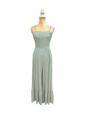Very J Sage Green Olivia Ruffle Jumpsuit Size S Small Wide Leg